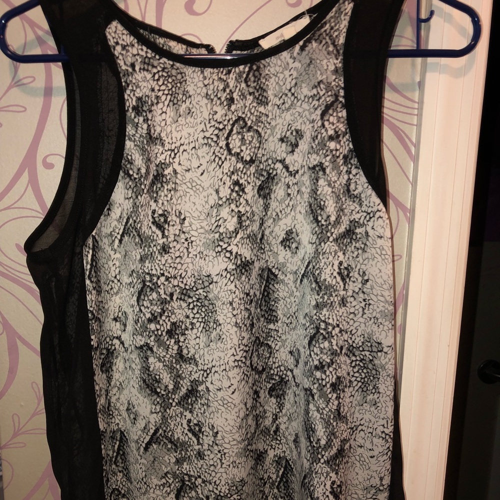 Grey snakeskin tank with black sheer detailing